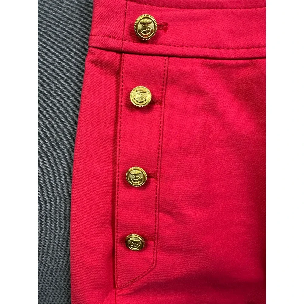 J Crew Red Nautical Sailor Mini Skirt Gold Anchor Button Twill Preppy Skirt Sz 0